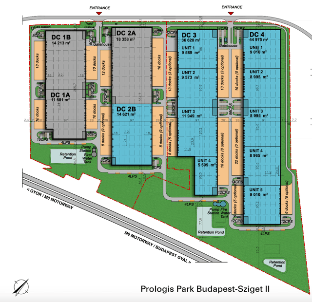 Raktárak Prologis Park Budapest - Sziget II, Budapest - raktárak bérbeadásra. Helyszínrajz.