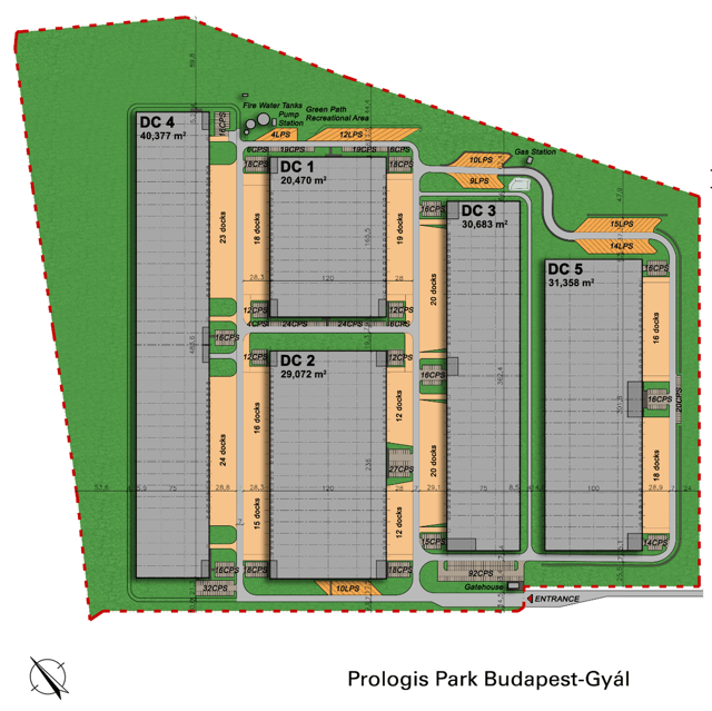 Raktárak Prologis Park Budapest-Gyál, Budapest - raktárak bérbeadásra. Helyszínrajz.