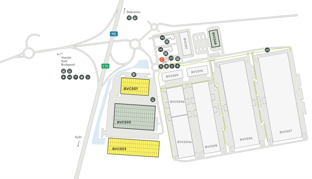 Raktárak CTPark Budapest Vecsés, Budapest - raktárak bérbeadásra. Helyszínrajz.