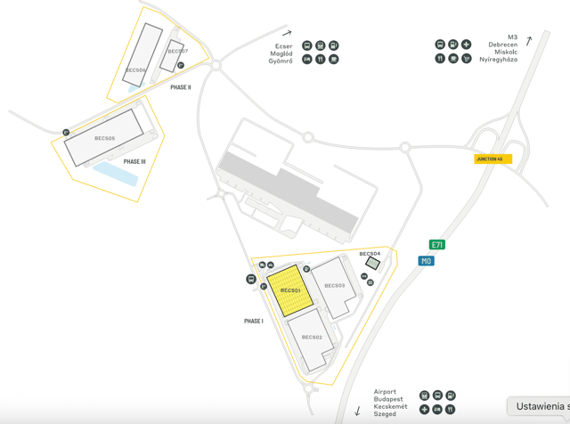 Raktárak CTPark Budapest Ecser, Budapest - raktárak bérbeadásra. Helyszínrajz.