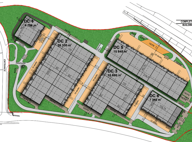 Raktárak Prologis Park Budapest M1, Budapest - raktárak bérbeadásra. Helyszínrajz.